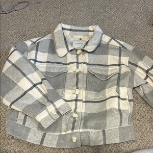 American Eagle Outfitters Cream and Gray Plaid Jacket